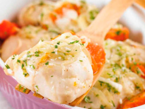 Pescada no forno com abóbora